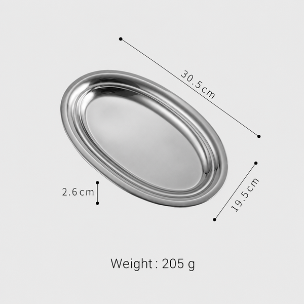 Stainless Steel Oval Serving Tray – Polished Decorative Metal Tray for Jewelry, Dessert, Table Display
