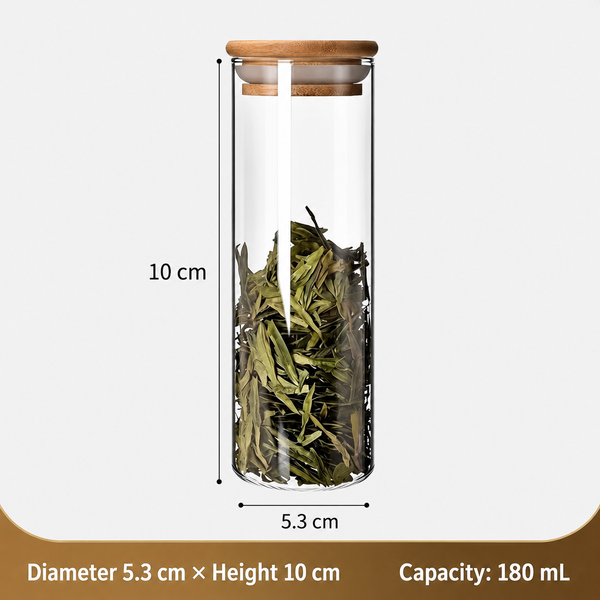 Glass Storage Canister with Bamboo Lid – Airtight Clear Glass Jar for Tea, Spices & Dry Food