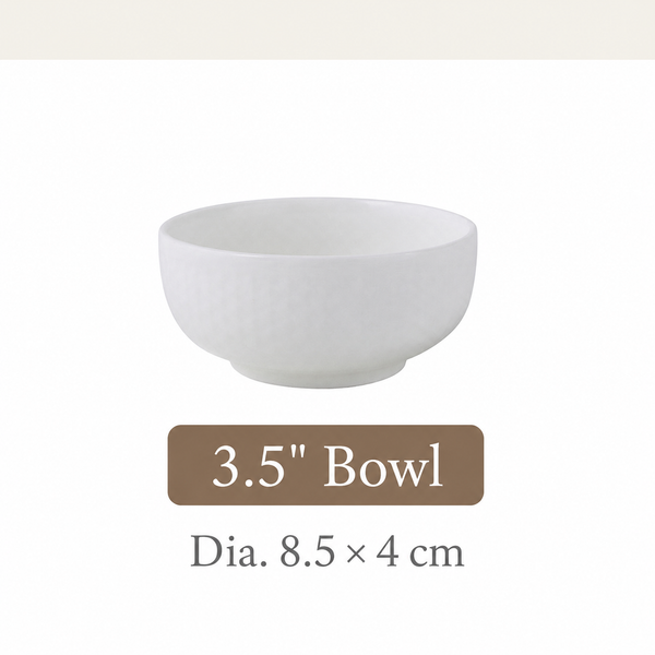 White Ceramic Bowl – Grid Pattern Rice, Soup & Salad Bowl for Home & Hospitality