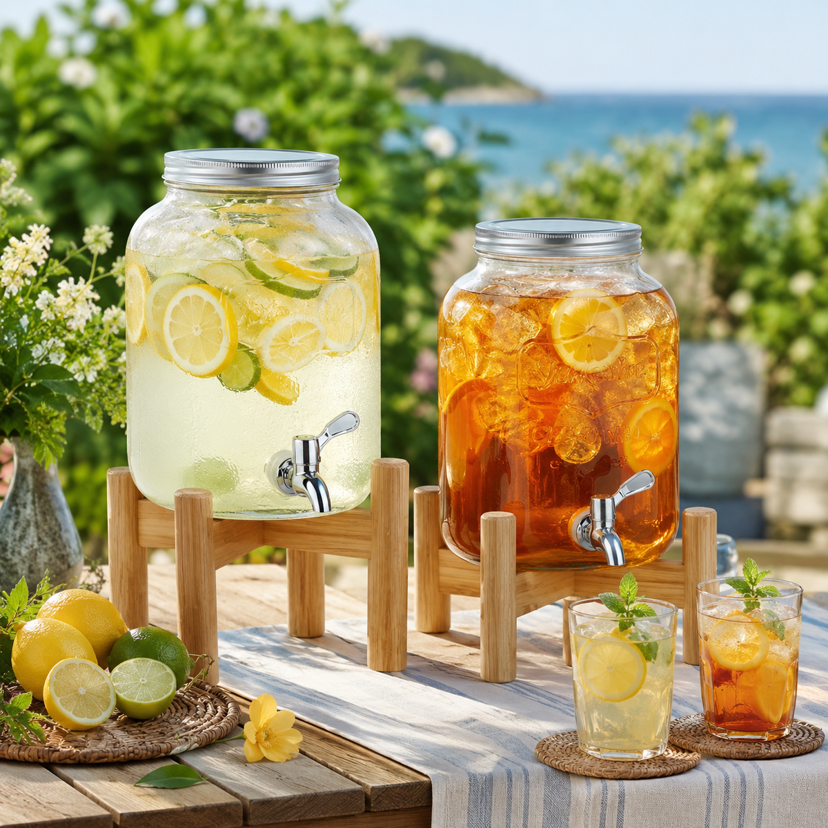 Glass Beverage Dispenser with Tap, Lead-Free Mason Drink Ja