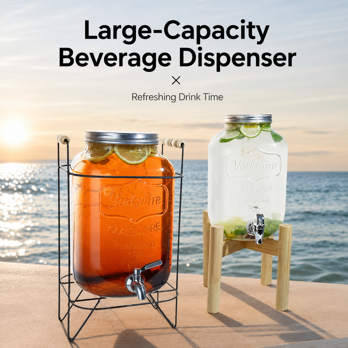 Glass Beverage Dispenser with Tap, Lead-Free Mason Drink Ja