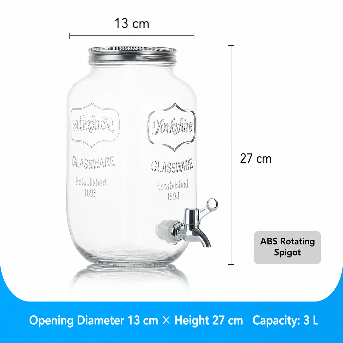 Glass Beverage Dispenser with Tap, Lead-Free Mason Drink Ja