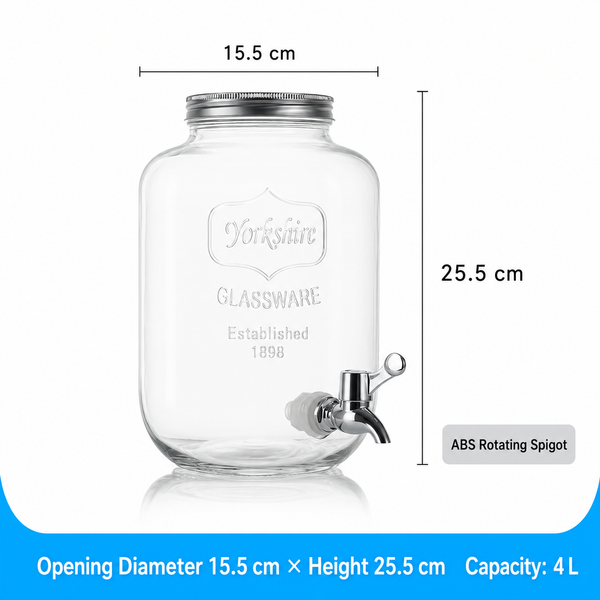 Glass Beverage Dispenser with Tap, Lead-Free Mason Drink Ja