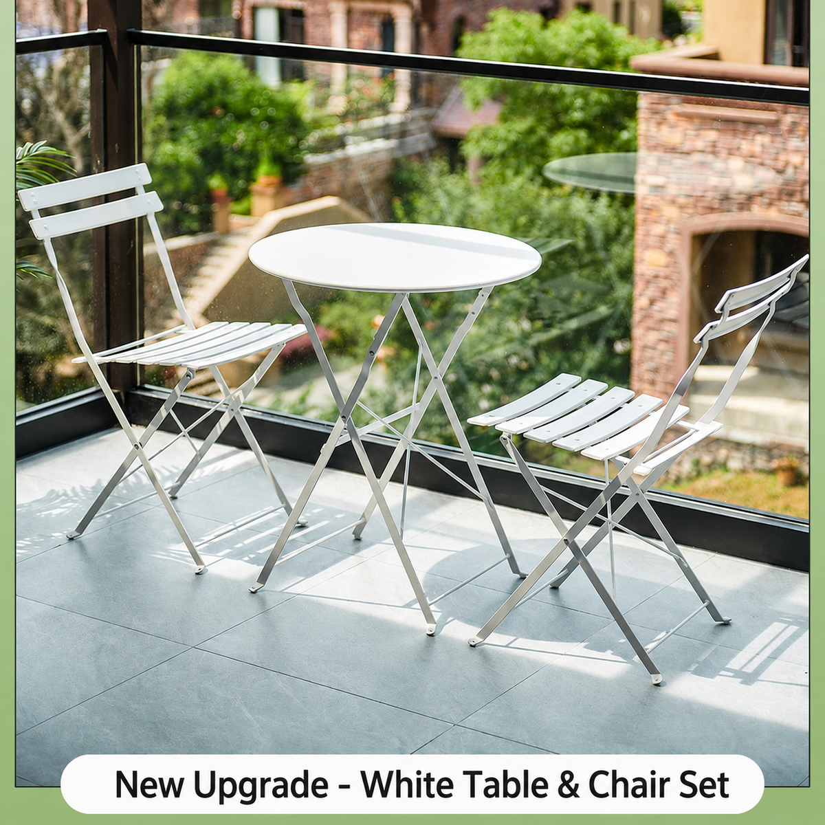 Foldable Bistro Patio Table & Chair Set – Anti-Scratch Carbon Steel Outdoor Balcony Furniture