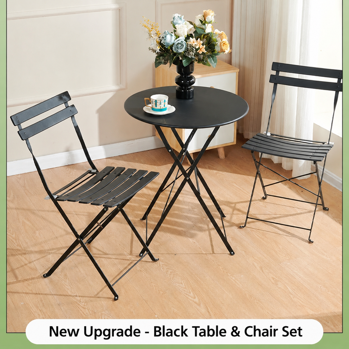 Foldable Bistro Patio Table & Chair Set – Anti-Scratch Carbon Steel Outdoor Balcony Furniture