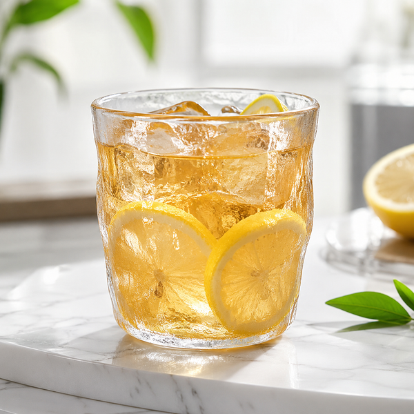 Textured Glacier Glass Tumbler, Irregular Wave Clear Drinking Glass Cup