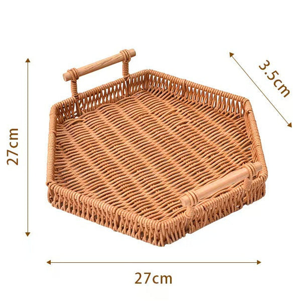 Faux Rattan Serving Tray Snack Storage Plate