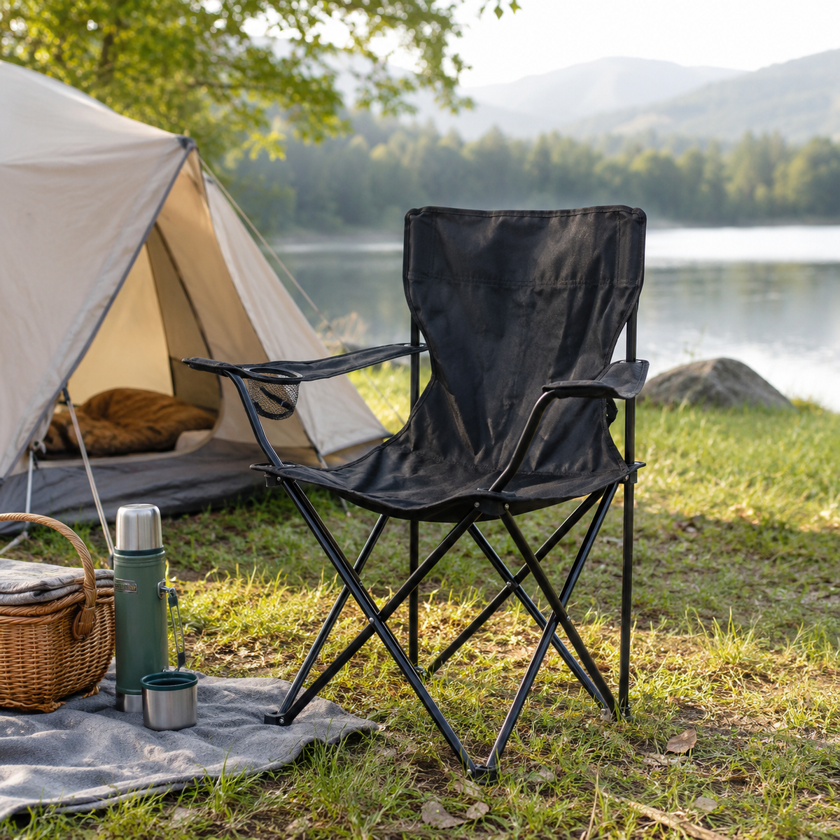 Portable Outdoor Folding Camping Chair with Cup Holder, Heavy Duty Foldable Lawn Chair