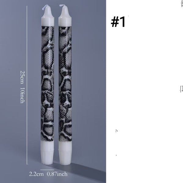 25cm Black Printed Taper Candles – Set of 2
