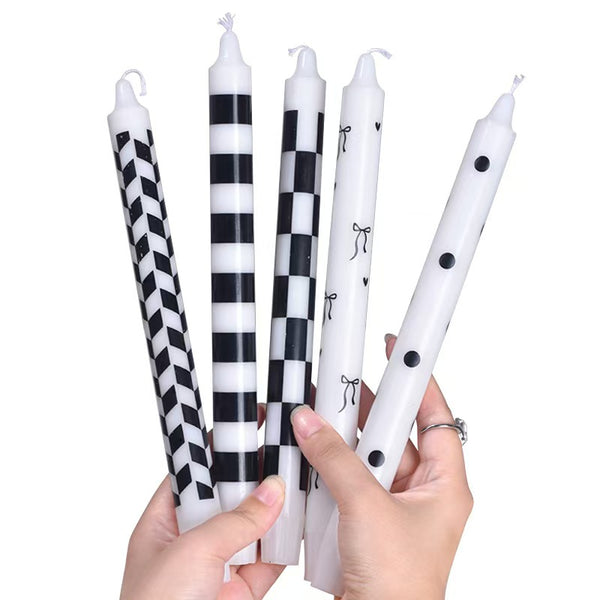 25cm Black Printed Taper Candles – Set of 2