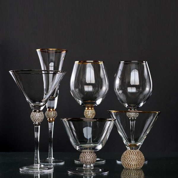 Gold Rim Crystal Goblet with Jewel Accent – Luxury Champagne, Wine & Dessert Glass