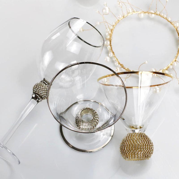 Gold Rim Crystal Goblet with Jewel Accent – Luxury Champagne, Wine & Dessert Glass