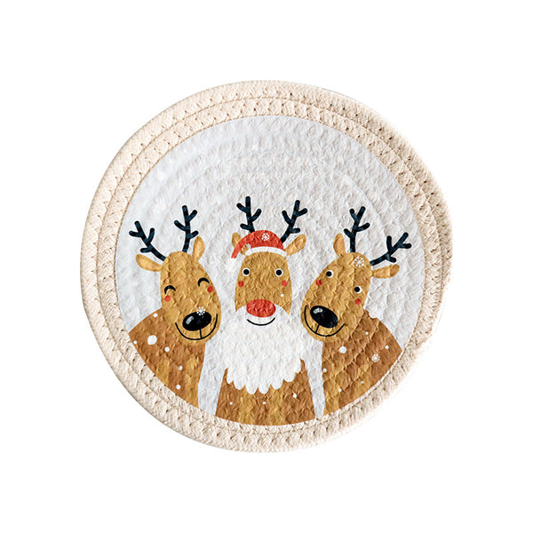 Round Christmas Cotton Rope Trivet, Heat Resistant Table Mat & Cup Coaster