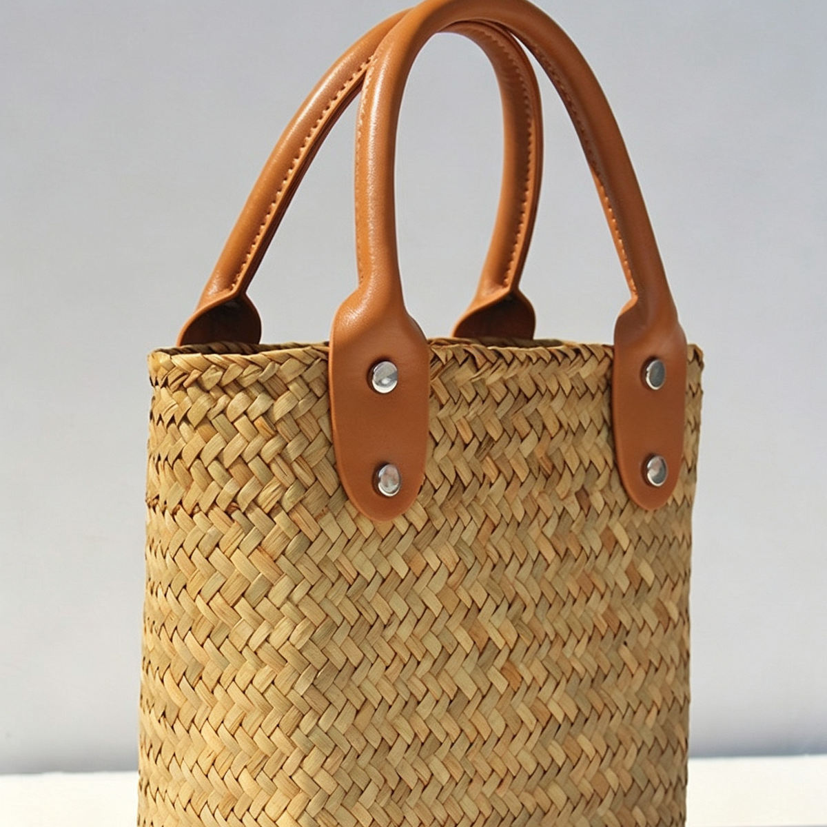 Mini Woven Straw Square Bag – Structured Handmade Style Purse with Natural Grass Texture