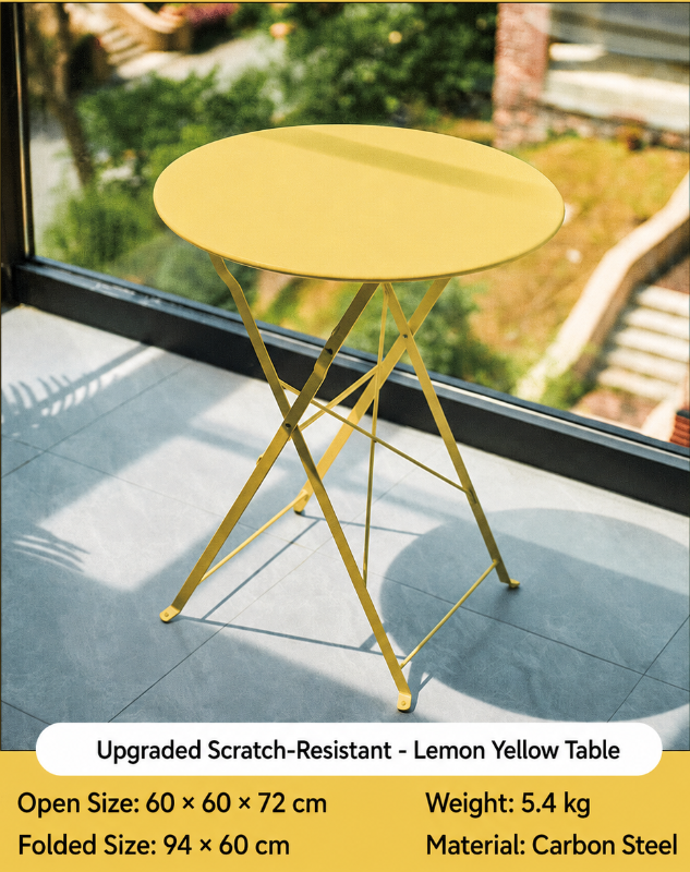 Foldable Bistro Patio Table & Chair Set – Anti-Scratch Carbon Steel Outdoor Balcony Furniture