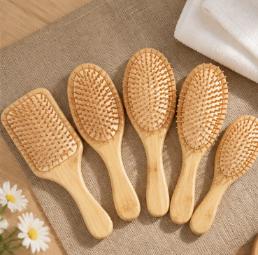 Natural Bamboo Cushion Massage Comb – Anti-Static, Scalp Care, Portable Detangling Hairbrush