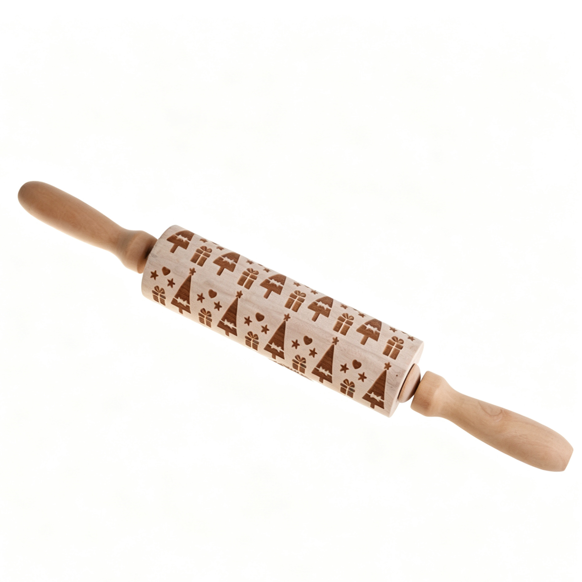 Christmas Wooden Embossing Rolling Pin – Engraved Cookie Dough Roller for Holiday Baking & DIY Crafts