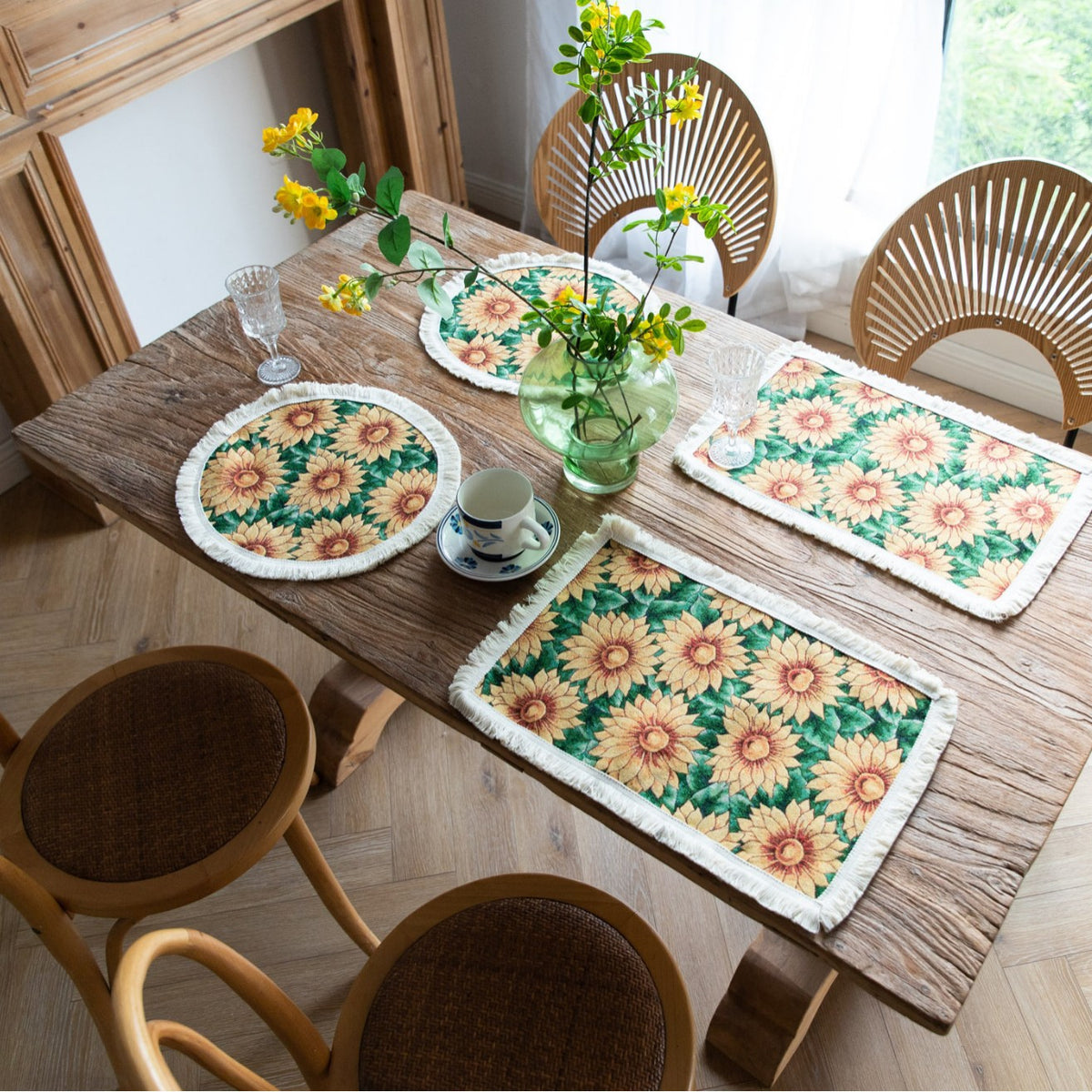 Floral Round Tassel Placemat, Decorative Dining Table Mat
