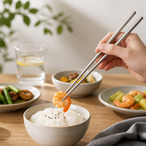 304 Stainless Steel Tapered Chopsticks, Mirror Polished Metal Dining Chopsticks