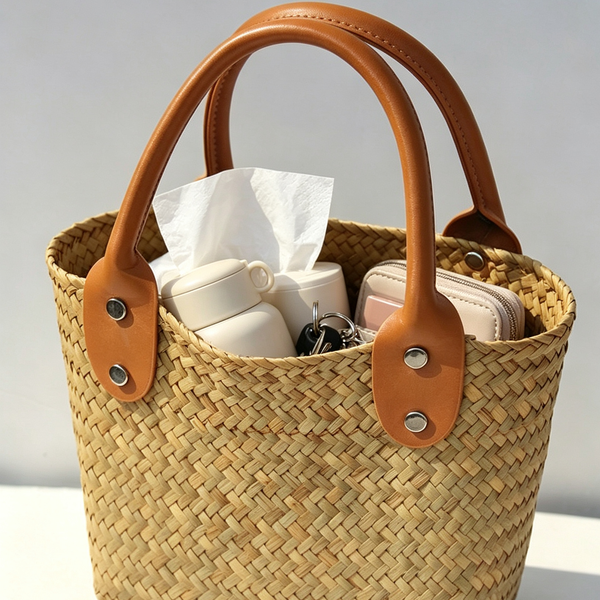 Mini Woven Straw Square Bag – Structured Handmade Style Purse with Natural Grass Texture