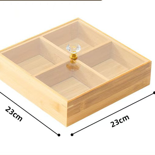 Bamboo Snack Box with Lid Compartment Storage Tray