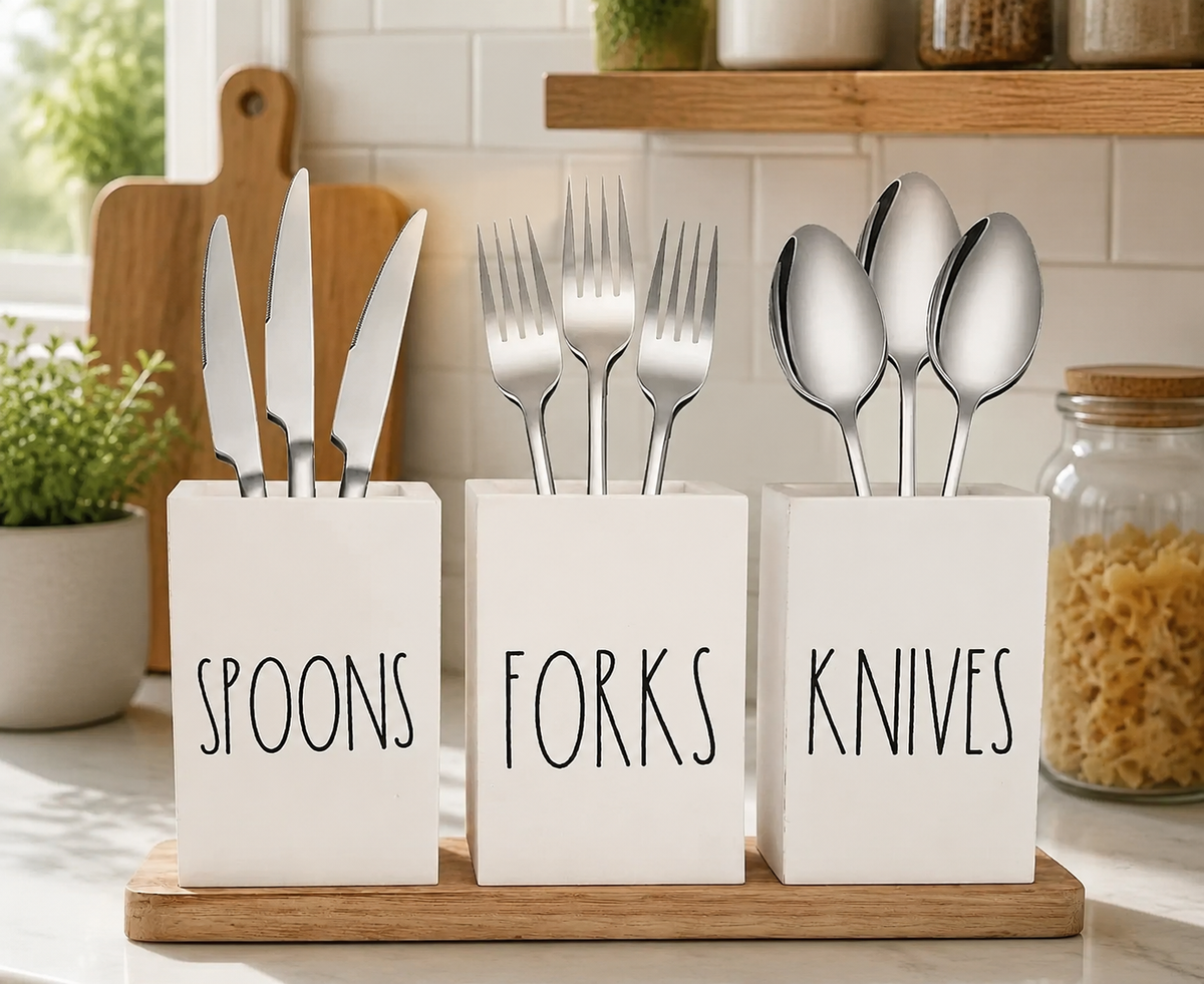Wooden Cutlery Organizer – Compartment Kitchen Utensil Storage Tray
