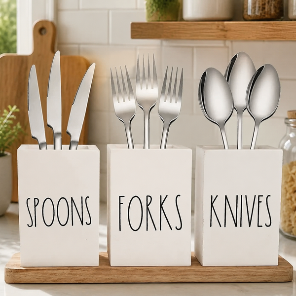 Wooden Cutlery Organizer – Compartment Kitchen Utensil Storage Tray