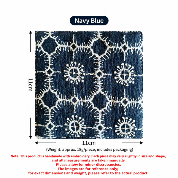 Embroidered Cotton Linen Coaster, Double-Layer Tea Cup Mat