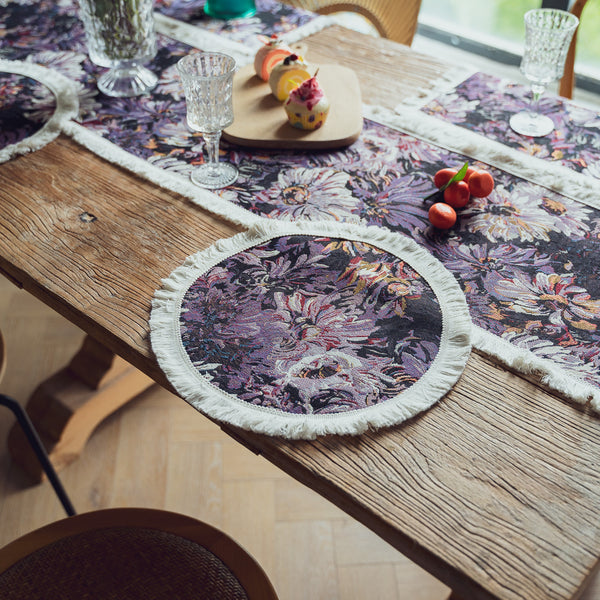 Floral Round Tassel Placemat, Decorative Dining Table Mat