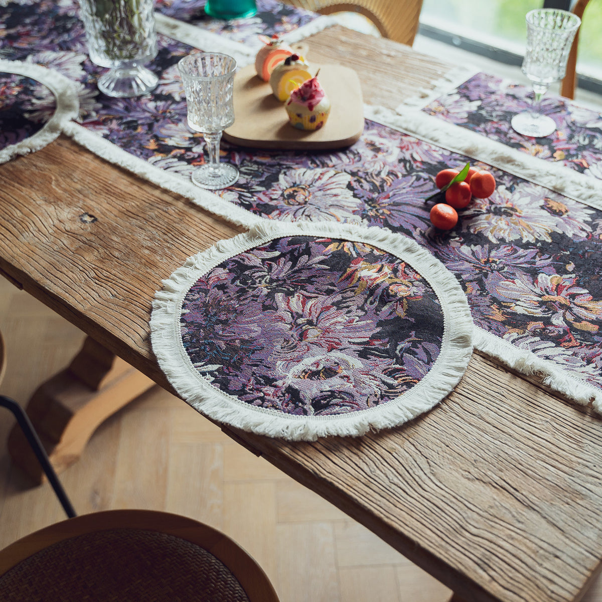 Floral Round Tassel Placemat, Decorative Dining Table Mat