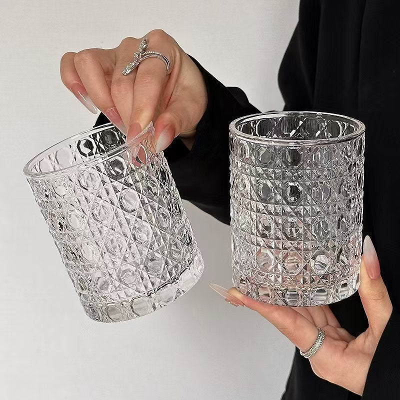 Gemstone Pattern Glass Cup Transparent Drinking Glass 200ml