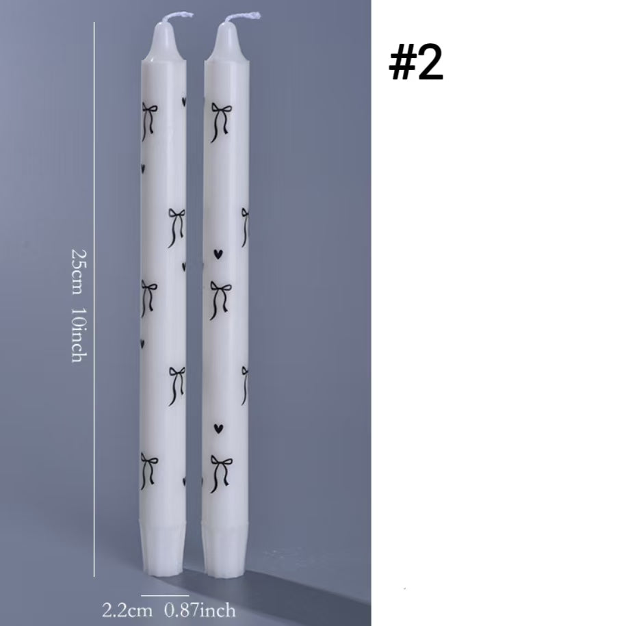25cm Black Printed Taper Candles – Set of 2
