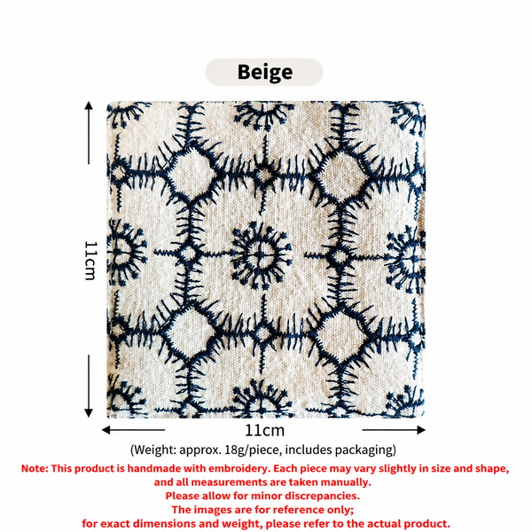 Embroidered Cotton Linen Coaster, Double-Layer Tea Cup Mat