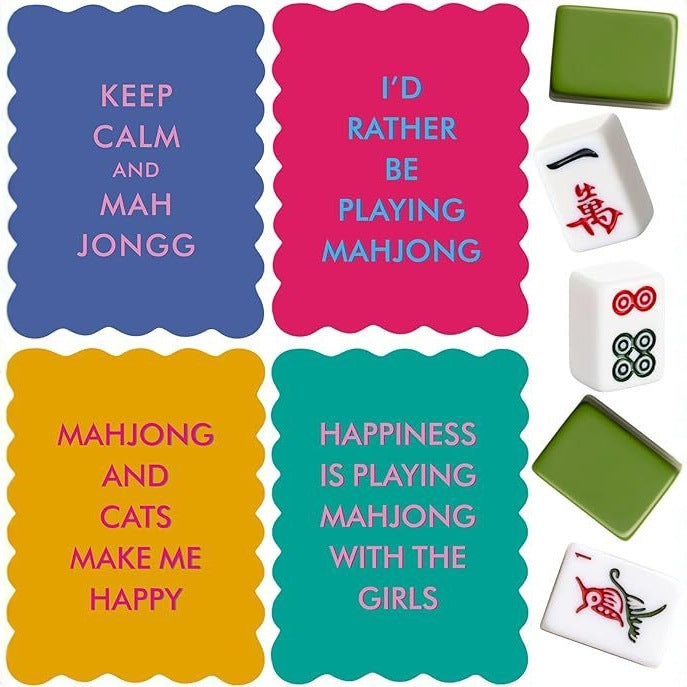 PVC Mahjong Game Cards Set – Colorful Washi Style Cards with Fun Sayings & Wave Edge Design for Couples Game