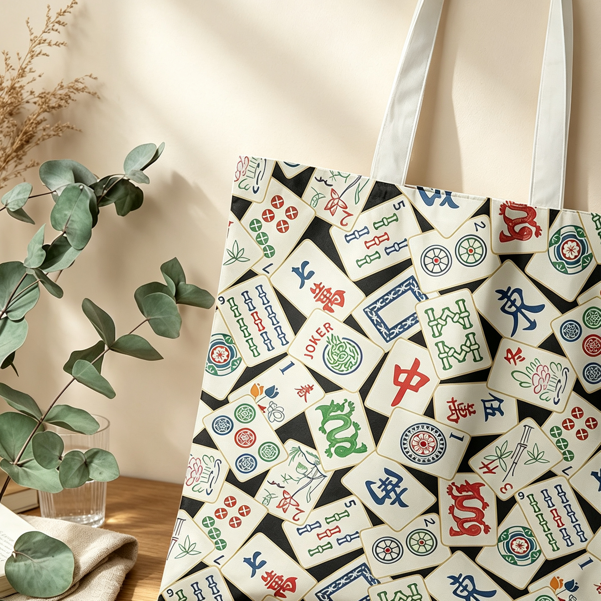 Mahjong Canvas Tote Bag – Chinese Culture Inspired Shopping Bag for Everyday Carry & Gift Giving