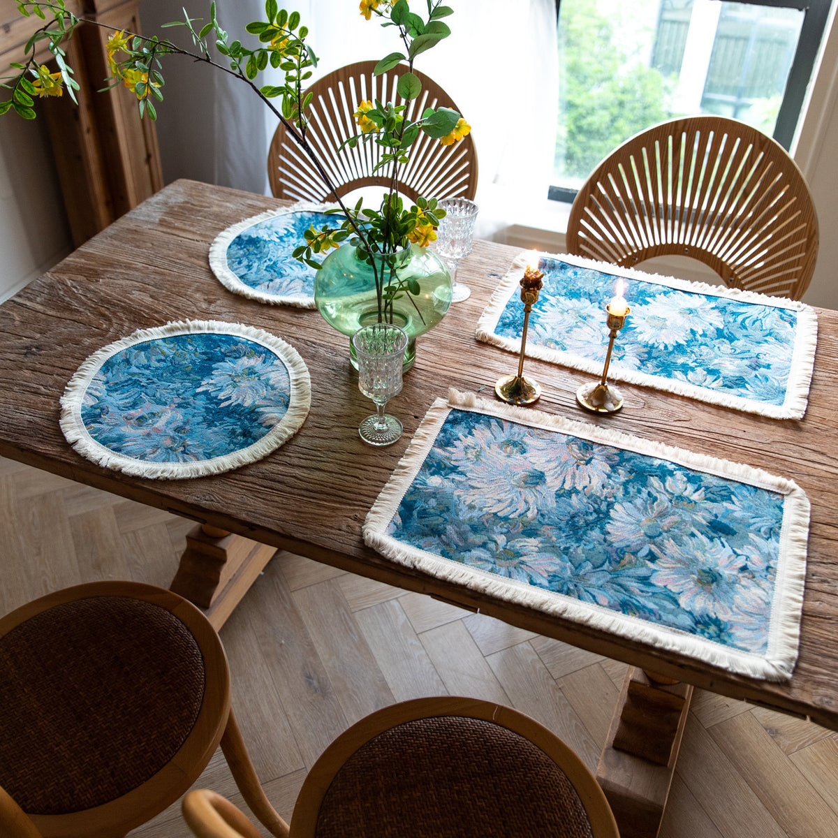 Floral Round Tassel Placemat, Decorative Dining Table Mat
