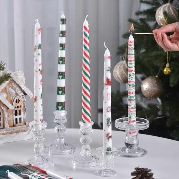 25cm Christmas Printed Taper Candles – Set of 2