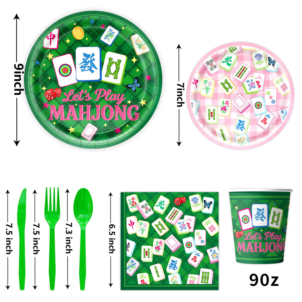 Mahjong Party Supplies Set – Disposable Paper Plates & Cups for Asian Game Night Decoration