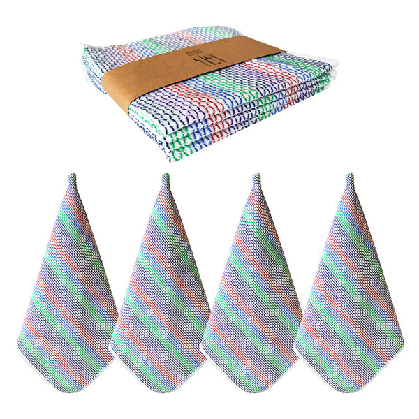 Striped Cotton Dish Cloths, 4-Pack Kitchen Towel Set