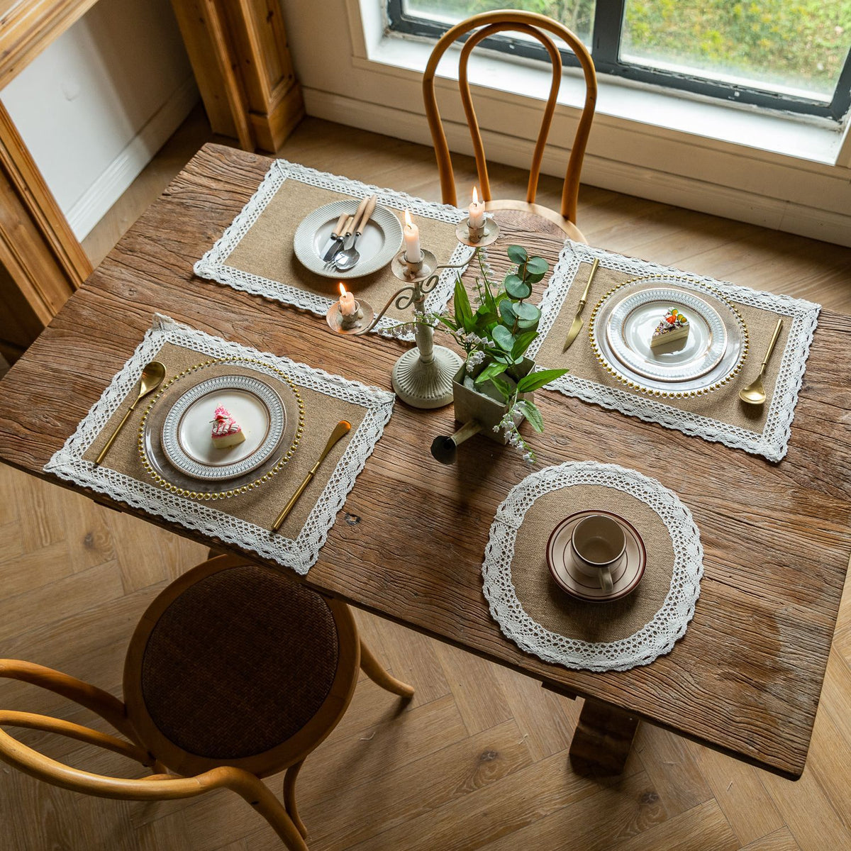 Farmhouse Vintage Jute Placemat with Tassels, Round Bowl Mat, Rectangular Heat Resistant Table Mat & Napkin