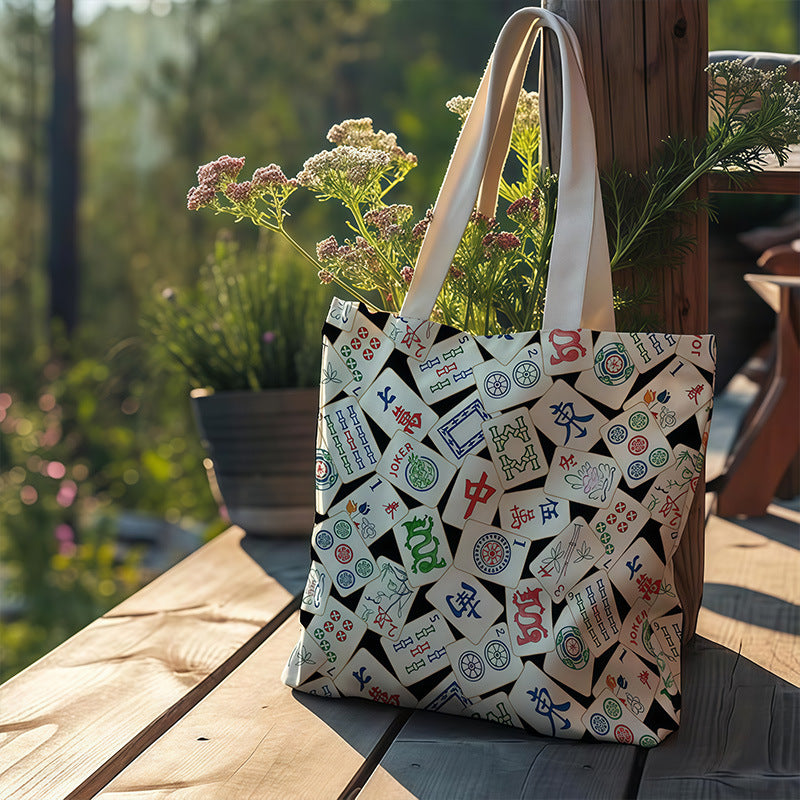 Mahjong Canvas Tote Bag – Chinese Culture Inspired Shopping Bag for Everyday Carry & Gift Giving