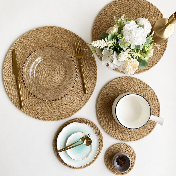 Woven Seagrass Table Mat – Round Natural Placemat Heat Resistant Trivet Non-Slip Rustic Dining Decor