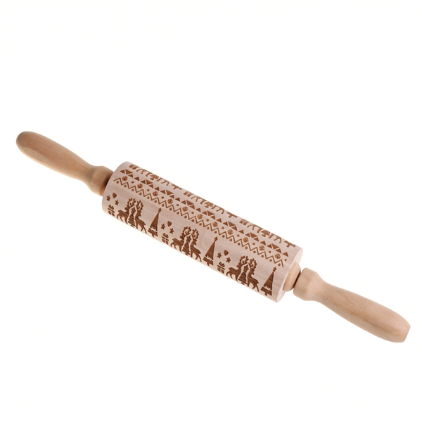 Christmas Wooden Embossing Rolling Pin – Engraved Cookie Dough Roller for Holiday Baking & DIY Crafts