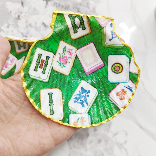 Mahjong Shell Trinket Tray – Pink Scallop Jewelry Dish & Decorative Dice Tray for Home Decor