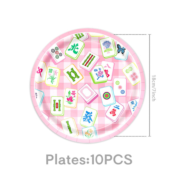 Mahjong Party Supplies Set – Disposable Paper Plates & Cups for Asian Game Night Decoration