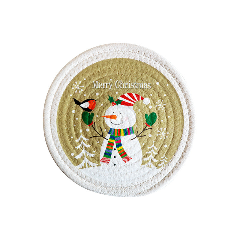 Round Christmas Cotton Rope Trivet, Heat Resistant Table Mat & Cup Coaster