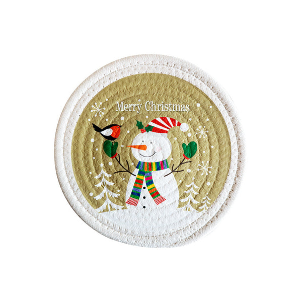 Round Christmas Cotton Rope Trivet, Heat Resistant Table Mat & Cup Coaster