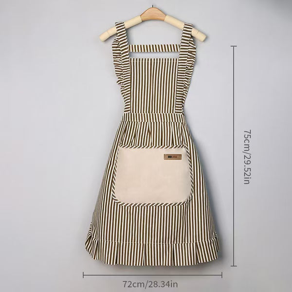 Lace Trim Cotton Linen Kitchen Apron