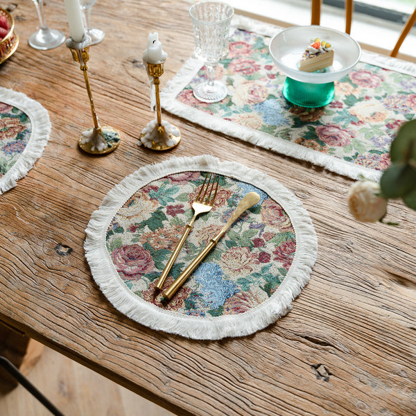 Floral Round Tassel Placemat, Decorative Dining Table Mat