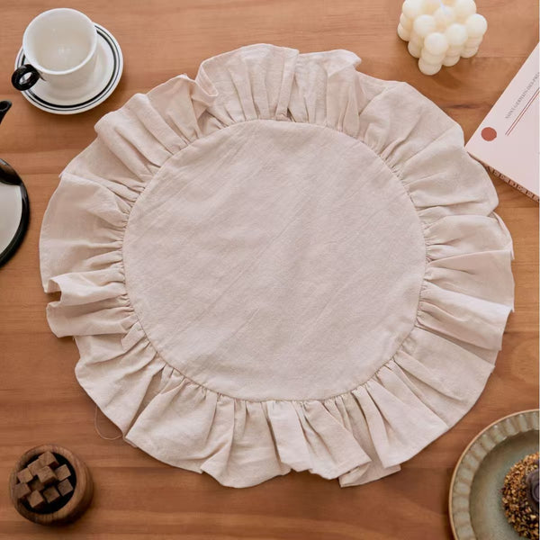 Solid Color Ruffle Placemat Round Dining Table Mat